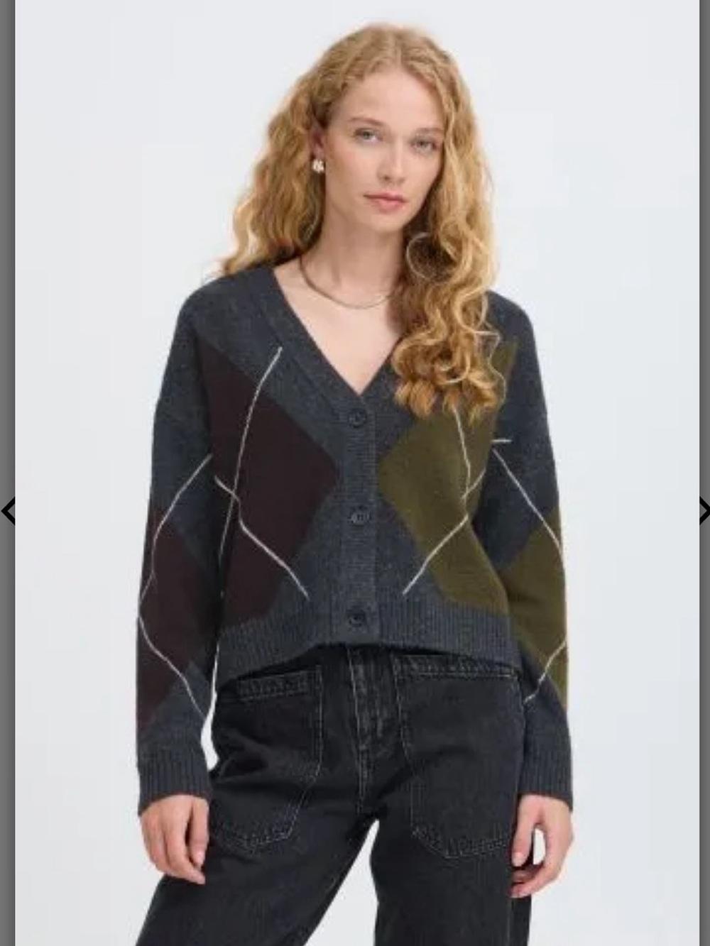B.Young “Byosmilla” Argyle Button-Front Cardigan Sweater